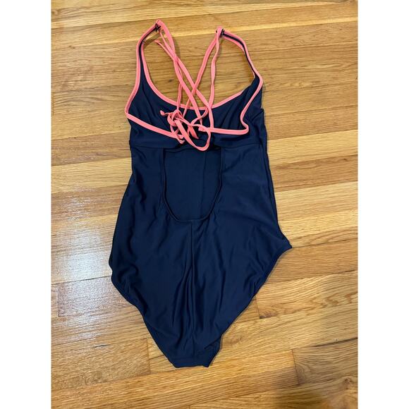 All in motion size small Navy blue orange / coral blue swimsuit one piece swim - Picture 5 of 9